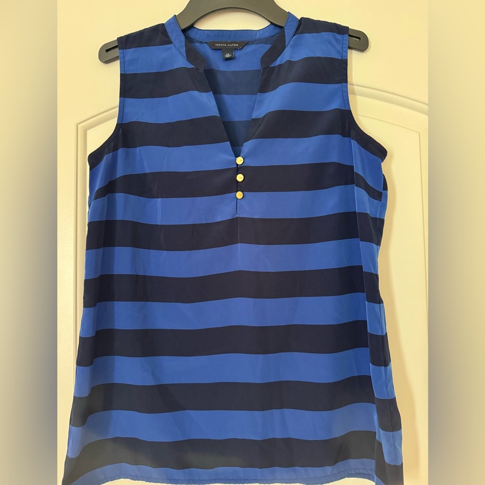 Tommy Hilfiger Royal Blue and Navy Striped Sleeveless Shirt
